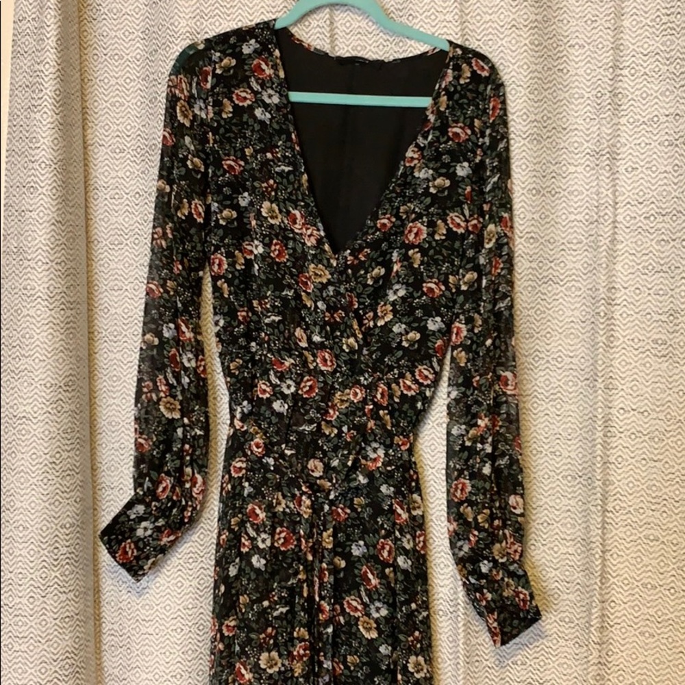 Floral black high-low sheer partially lined dress
